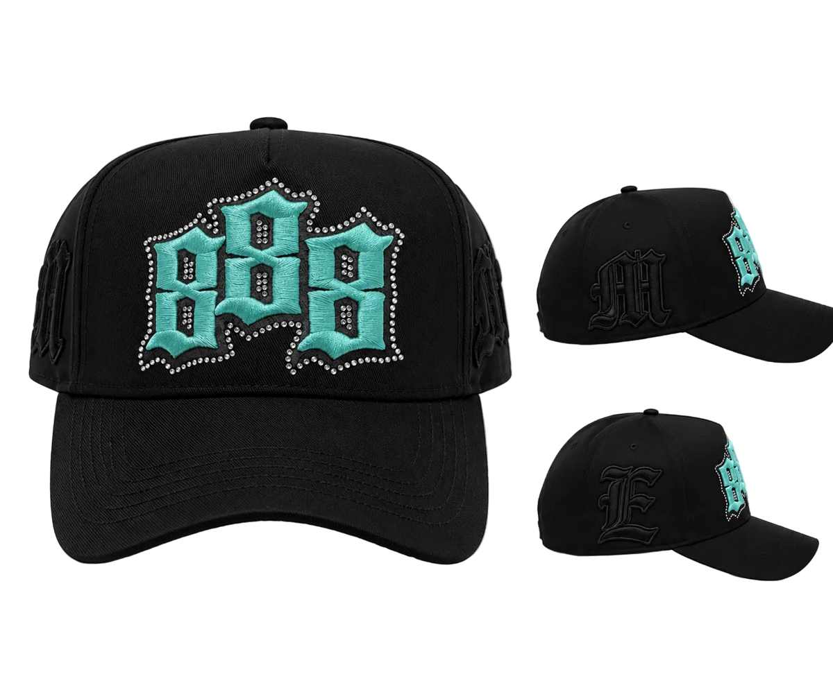 888 / Tiffany hat, M monogram embroidery detail
