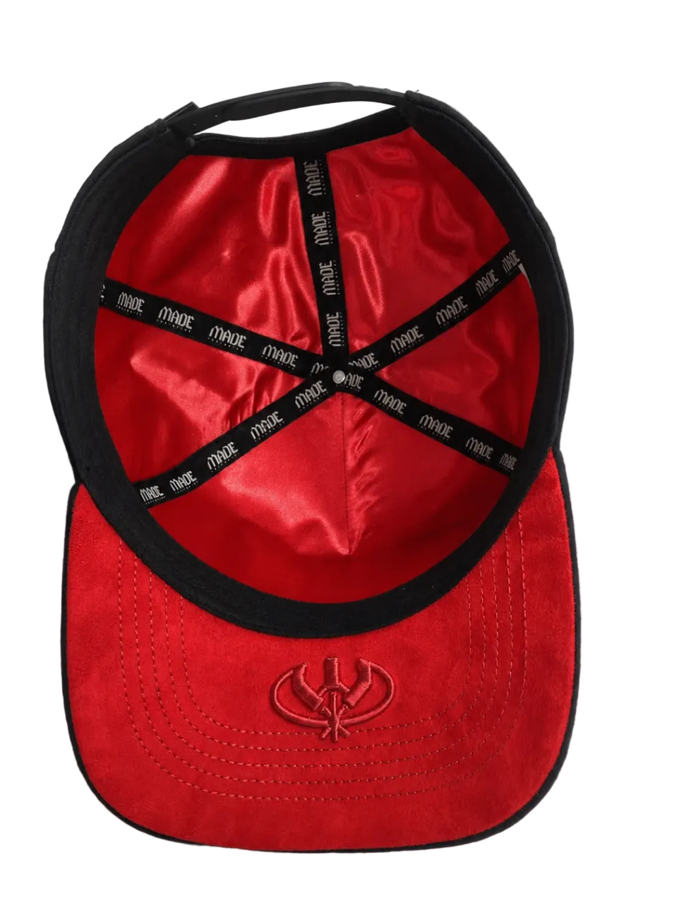 Rose / Blood hat, blood-red suede underbrim and satin lining